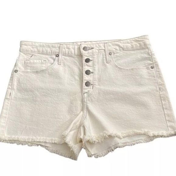 Massimo Power Stretch High Rise Denim Shorts Button Fly Raw Hem Sz 6/ 28 White - Picture 3 of 11